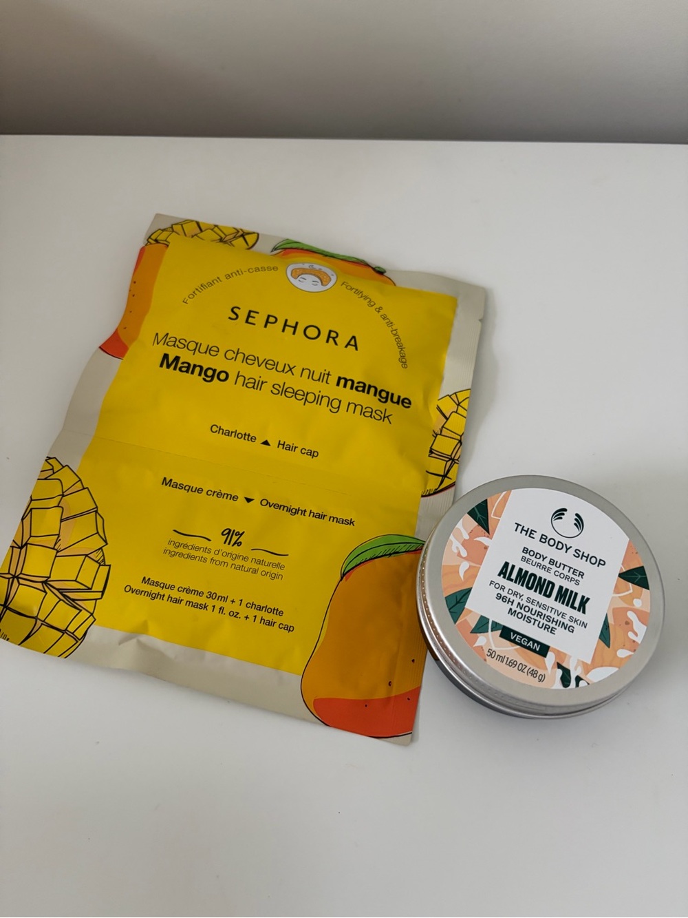 SEPHORA Mango Hair Sleeping Mask + The Body Shop Almond Milk Body Butter